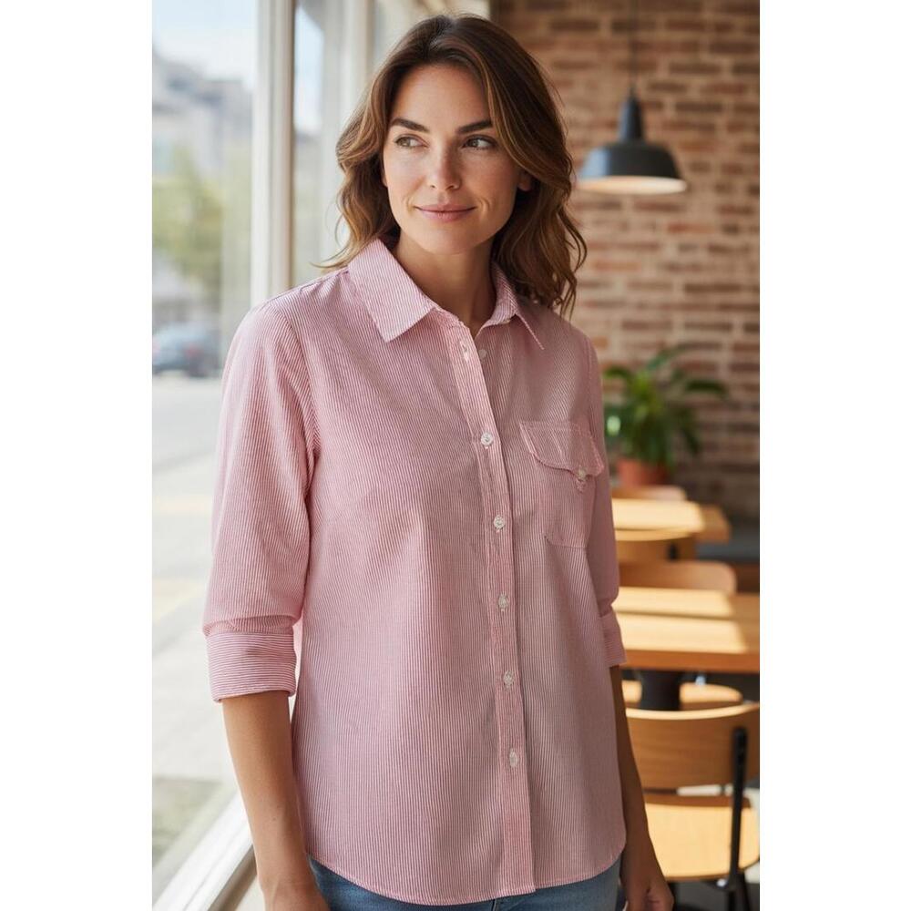Alia Pink Striped Button-Up Shirt, Size 10